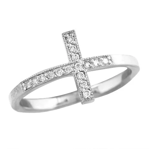 Women’s wedding ring sets for women-14KW 0.25CTW SIDEWAY CROSS RING