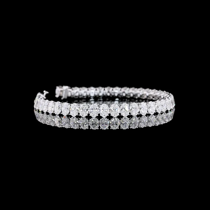 Women’s luxury bangles-14k White Gold Lab Diamond Oval 15.01 CTTW Tennis Bracelet 7.25" E VS