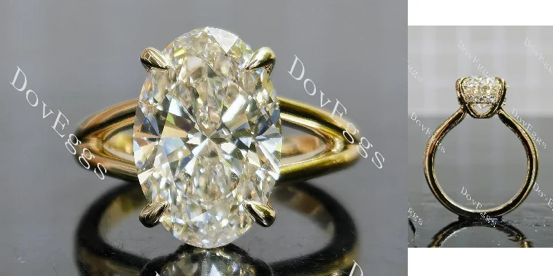 Women’s engagement rings with a vintage look-Doveggs oval split shanks pave moissanite engagement ring