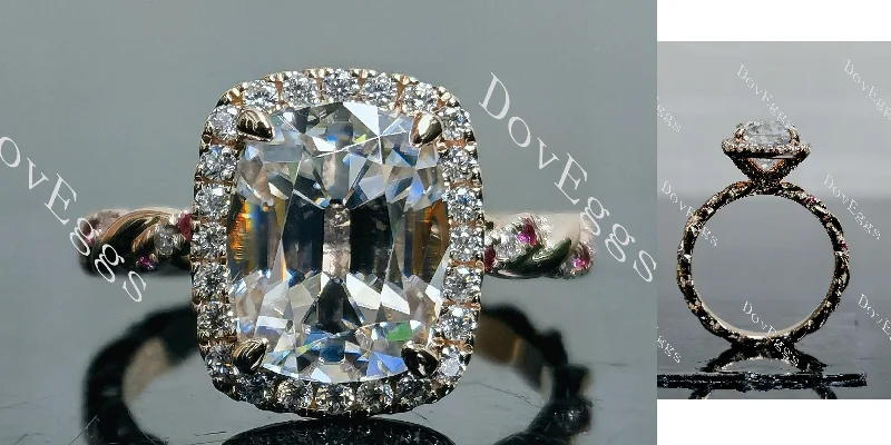 Women’s engagement rings with a vintage look-Doveggs Cushion pave halo moissanite engagement ring