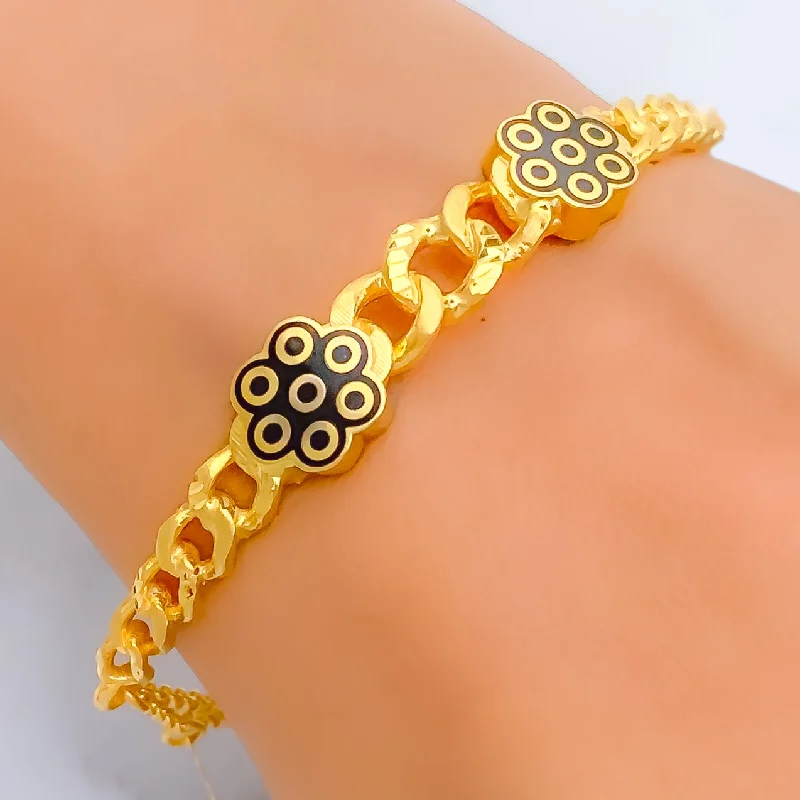 Women’s infinity bracelets-Distinct Modish Floral 21K Gold Flexi Bangle Bracelet