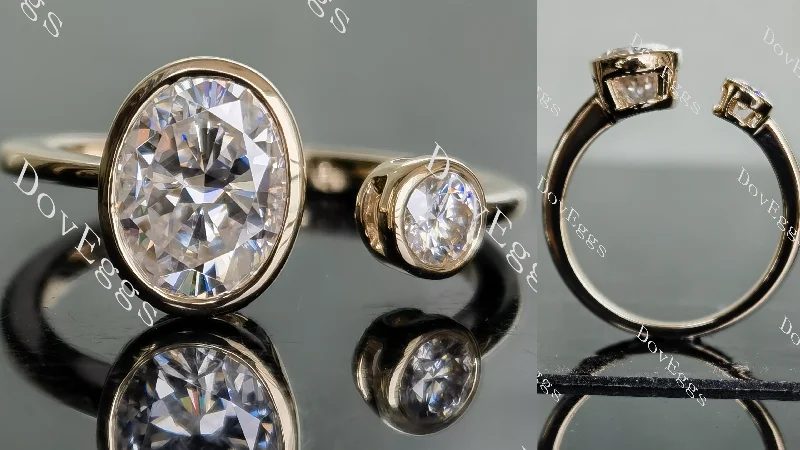 Women’s unique engagement rings-DovEggs oval two stones bezel moissanite engagement ring