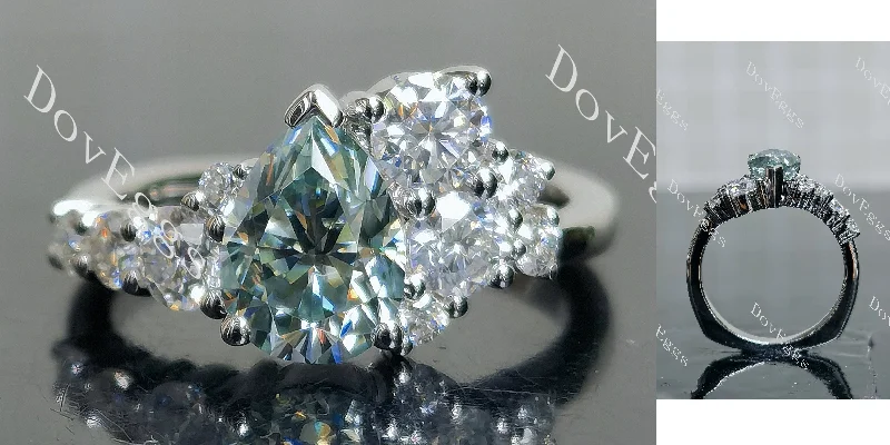 Women’s elegant engagement rings-Doveggs pear side stones colored moissanite engagement ring