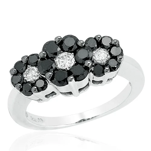 Women’s gold plated rings-14KW 0.50CTW BLACK DIA 3-STONE FLOWER RING