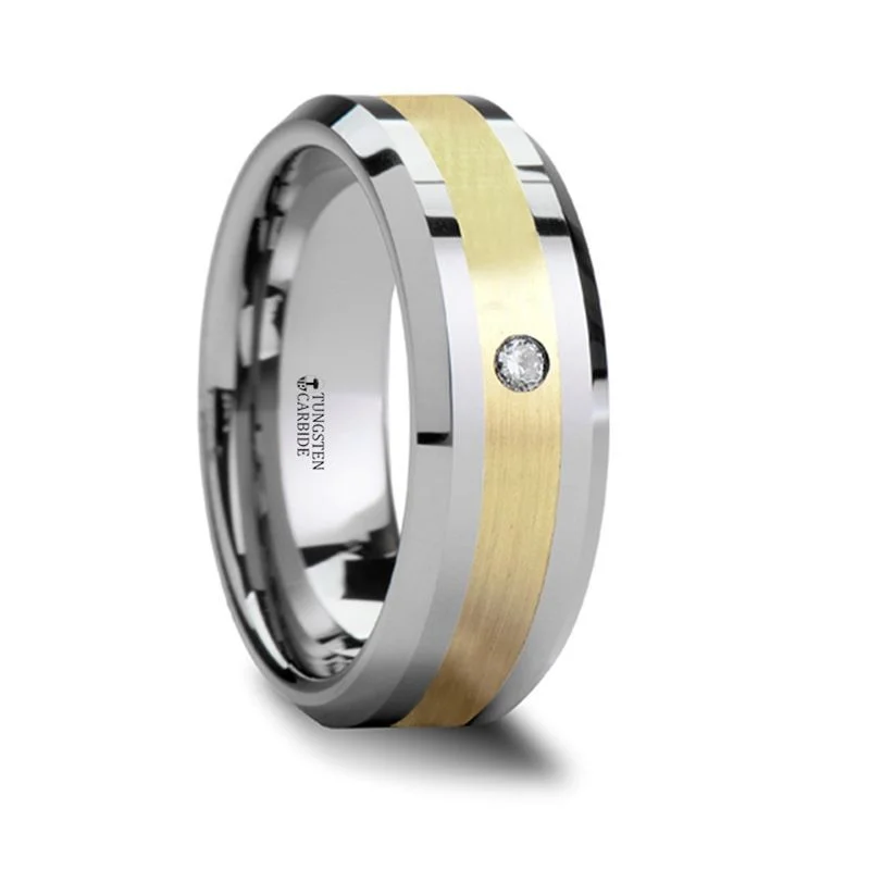 Women’s antique engagement rings-FABIAN | Tungsten Ring 14K Gold Inlay with Diamond