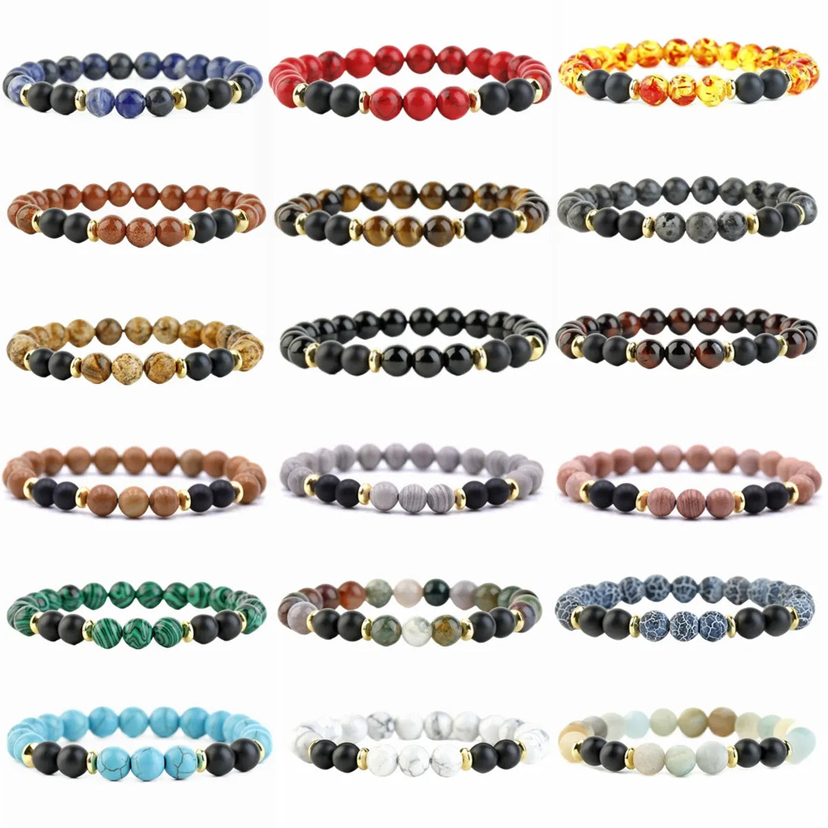 Women’s stackable bracelets-Retro Round Natural Stone Beaded Bracelets 1 Piece