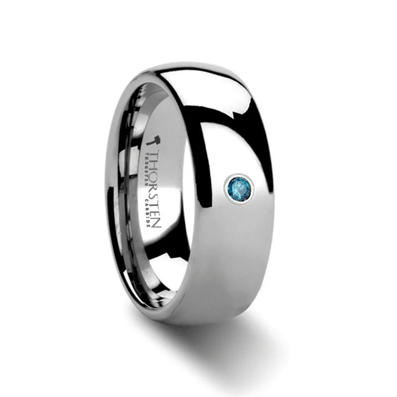 Women’s engagement rings for petite hands-BUCKINGHAM | Silver Tungsten Ring, Blue Diamond, Domed