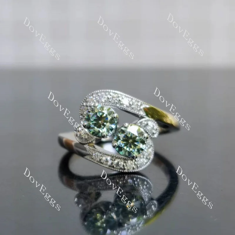 Women’s two-tone engagement rings-Doveggs round two-stone vintage colored moissanite engagement ring