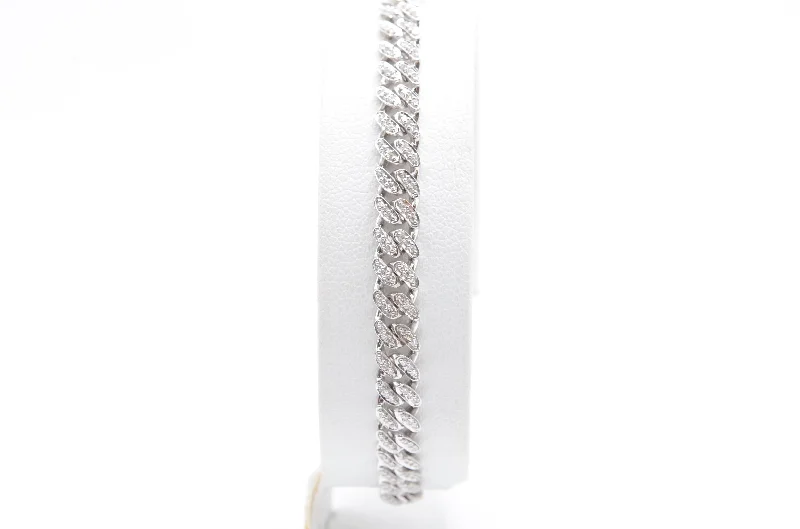 Women’s diamond tennis bracelets-6.5" 0.68 cttw Diamond Micro Cuban Bracelet 14K White Gold