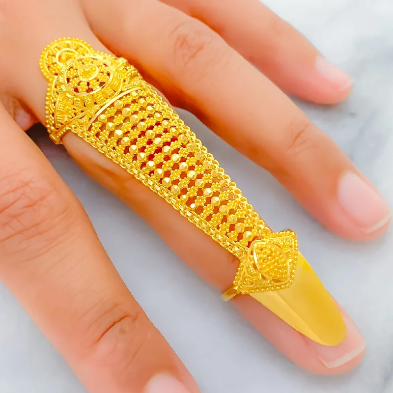 Women’s elegant diamond rings-Extravagant Decorative 22k Overall Gold Finger Ring