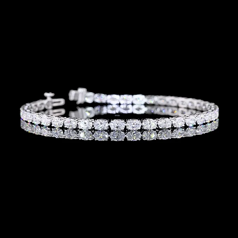 Women’s custom bracelets-14k White Gold Lab Diamond Oval Approx. 6.13 CTTW Tennis Bracelet 7" E VS