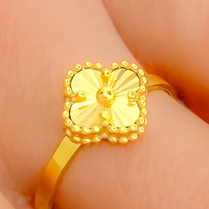 Women’s cocktail rings-Dazzling Decorative 21k Gold Clover Ring - Size 7.5