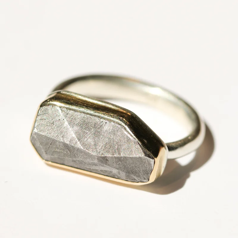 Women’s designer rings for women-Faceted Meteorite Ring