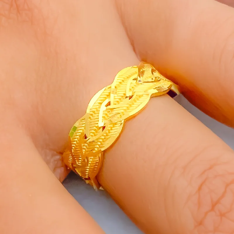 Women’s unique shaped rings-Stunning Striped 22k Gold Braid Ring