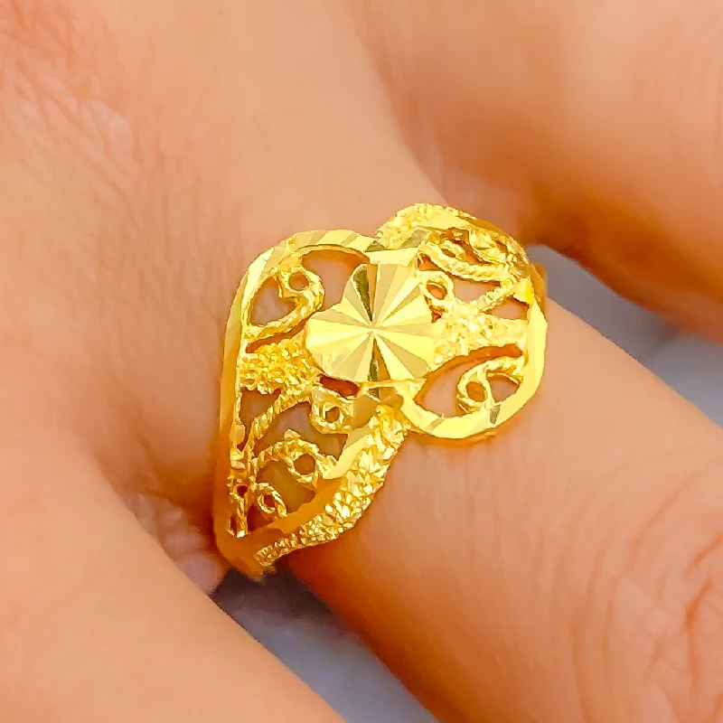 Women’s vintage-inspired rings-Spiral Heart 22k Gold Ring