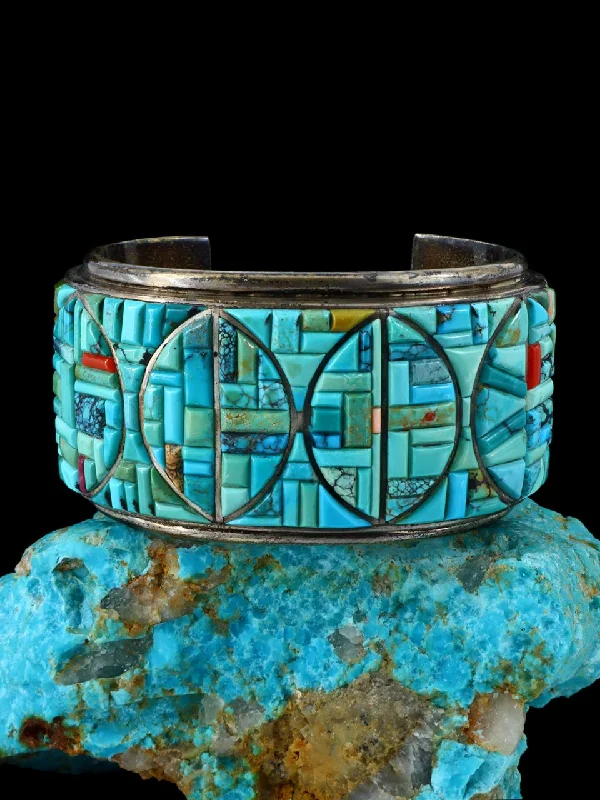 Women’s gold-plated bracelets-Vintage Native American Sterling Silver Inlay Turquoise and Coral Bracelet