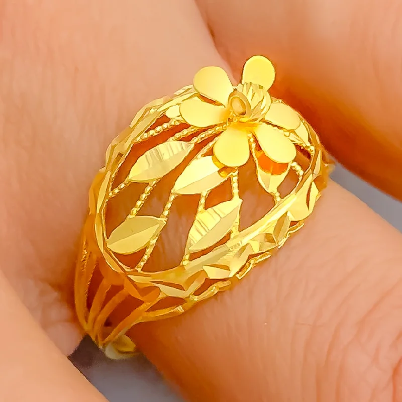 Women’s ruby rings-Fascinating Cutwork 22k Gold Flower Ring