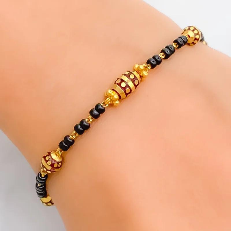 Women’s multi-layered bracelets-Exquisite Meenakari 22k Gold Black Bead Bracelet