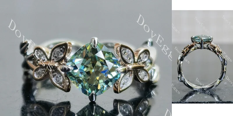 Women’s rose cut diamond engagement rings-Inspired by Hope cushion art deco vintage colored moissanite engagement ring