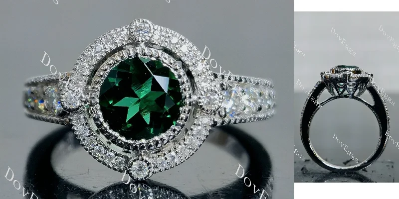 Women’s emerald and diamond engagement rings-Doveggs art deco half eternity pave coloed gem engagement ring