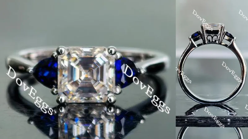 Women’s engagement rings with gemstones-Doveggs asscher three-stone moissanite & colored gem engagement ring