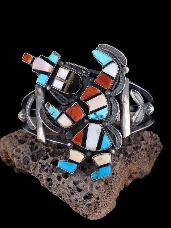 Women’s custom bracelets-Native American Sterling Silver Vintage Zuni Inlay Turquoise Bracelet