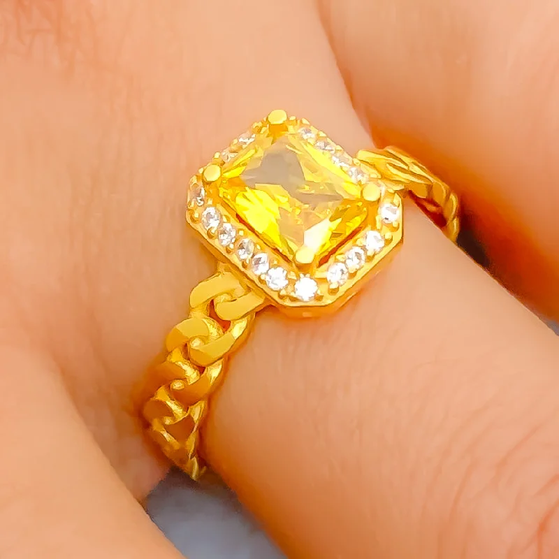 Women’s signet rings-Golden Alluring 22k Gold CZ Ring w/ Solitaire Stone