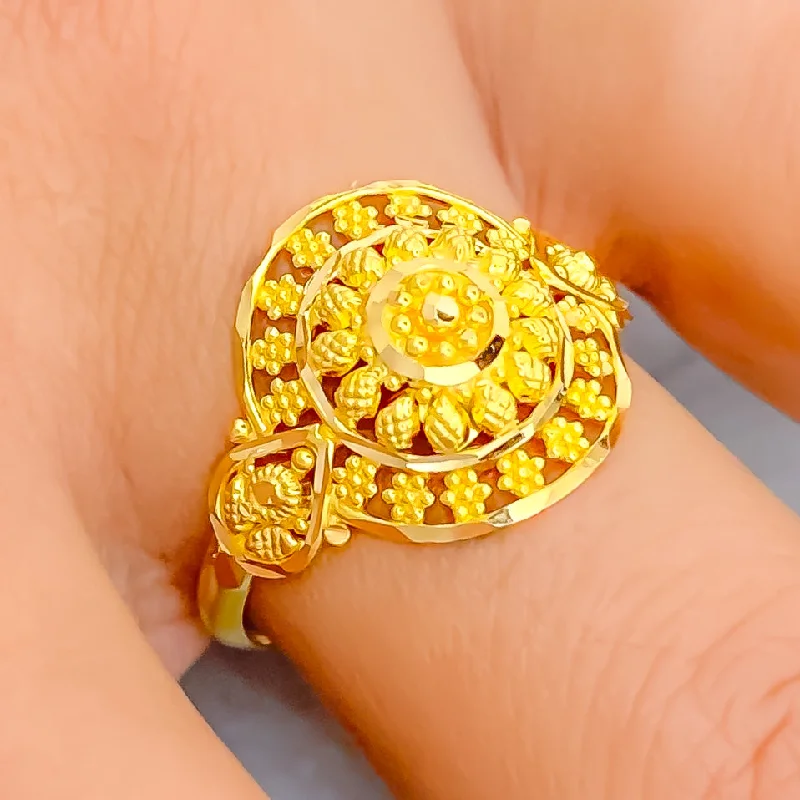 Women’s diamond halo rings-Round Adorned 22K Gold Ring