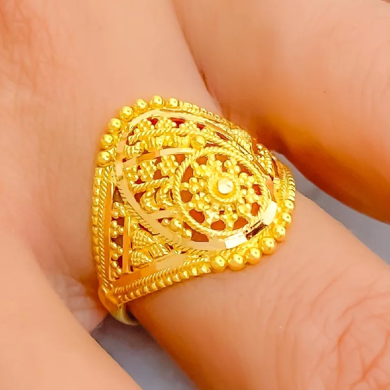 Women’s gemstone rings-Vintage Charm Beaded Flower 22K Gold Ring