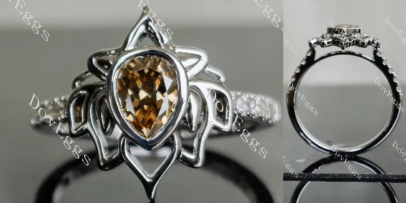 Women’s engagement rings with unique settings-Doveggs pear bezel pave colored moissanite engagement ring