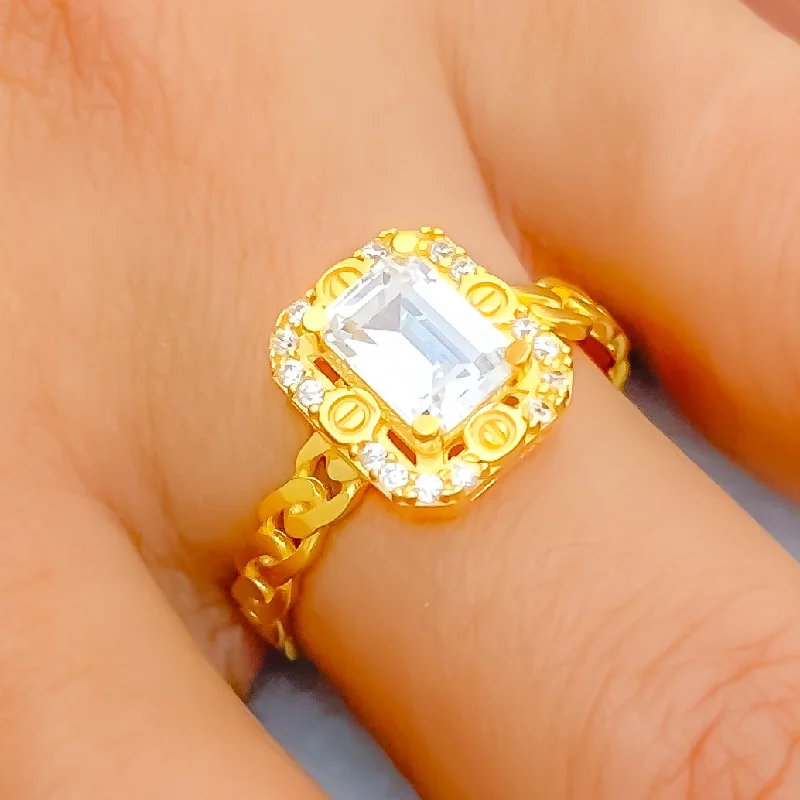 Women’s heart-shaped rings-Regal Opulent 22k Gold CZ Ring w/ Solitaire Stone