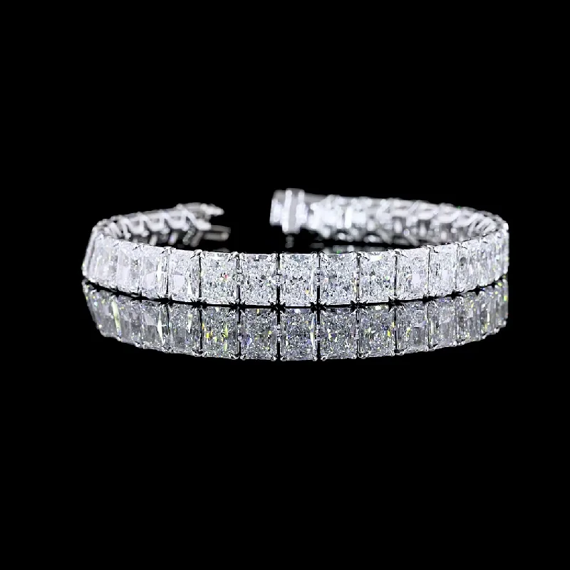 Women’s festive bracelets-14k White Gold Lab Diamond Radiant Approx. 34.41 CTTW Tennis Bracelet 7" E/F VS2/VVS1/VVS2