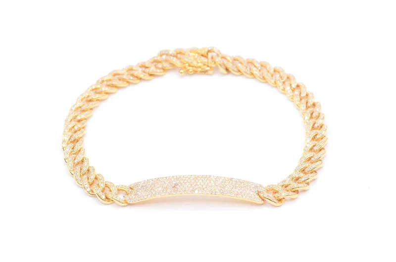 Women’s religious bracelets-2.15 cttw Diamond ID Miami Cuban Bracelet 7" 14K Yellow Gold