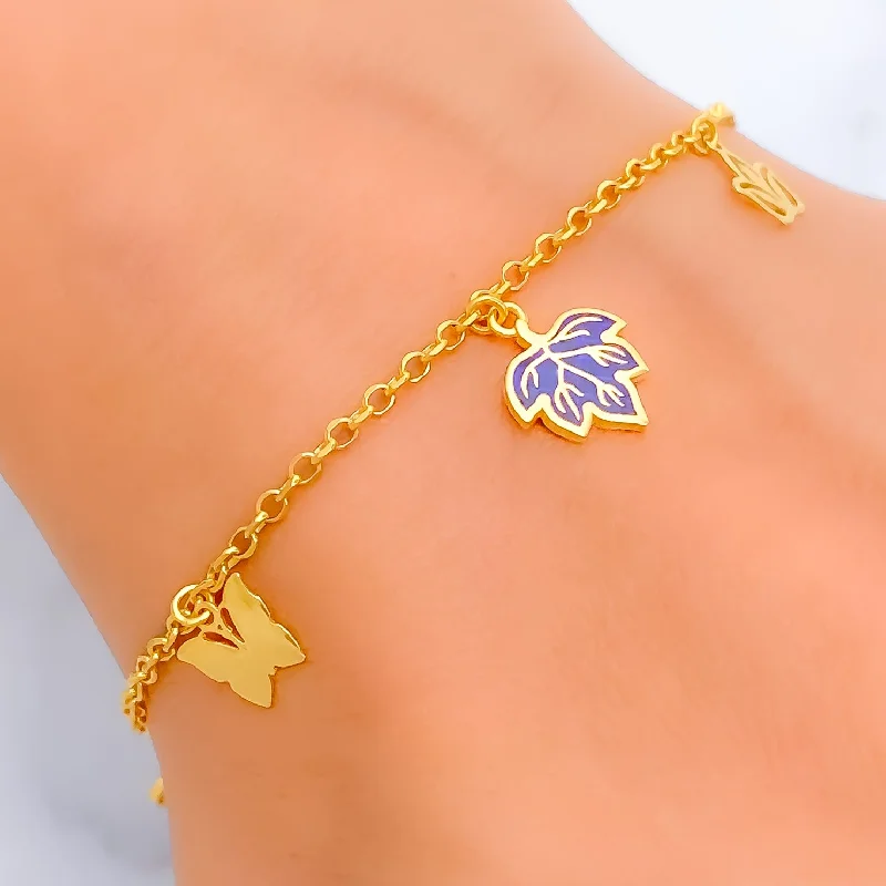 Women’s toggle bracelets-Floral Charm 21k Fancy Bracelet