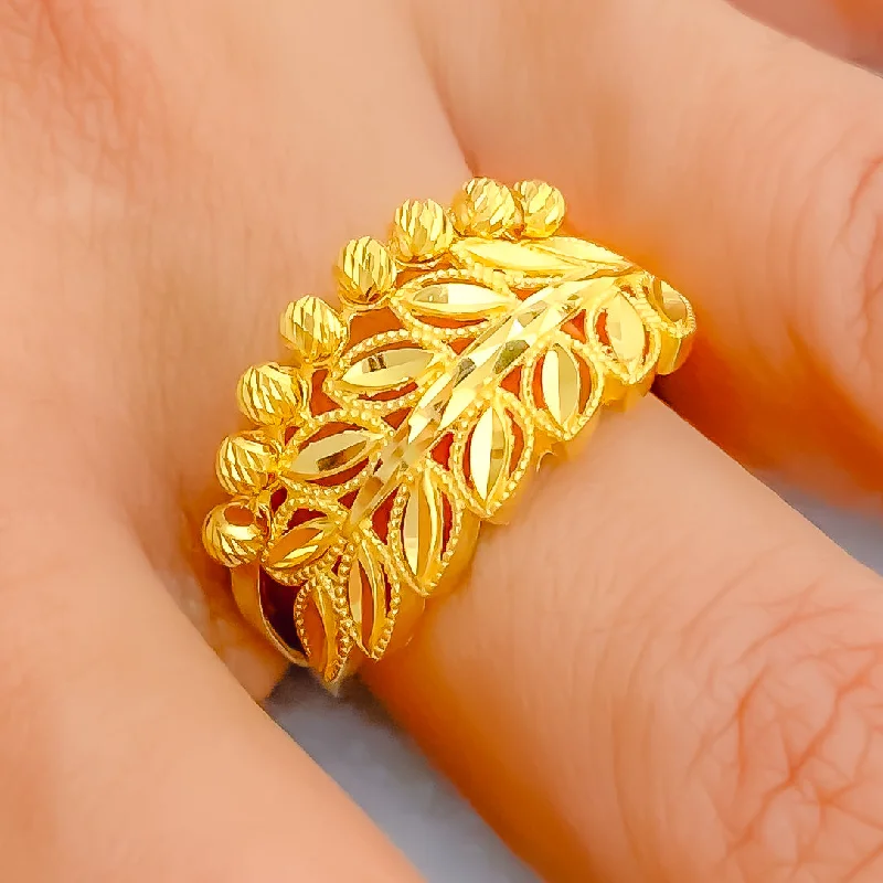 Women’s contemporary rings-Exquisite Leaf 22k Gold Ring