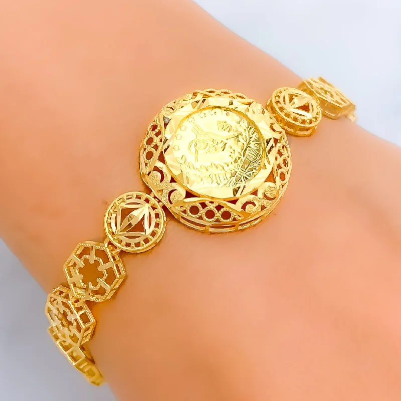 Women’s vintage bracelets-Embellished Floral Vine 21k Gold Bracelet