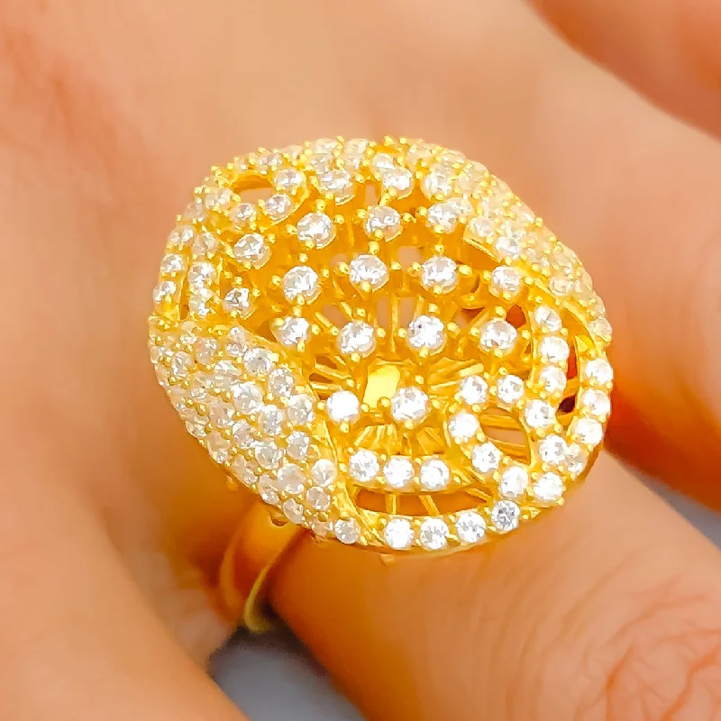 Women’s multi-stone rings-Luscious Oval 22k Gold CZ Statement Ring