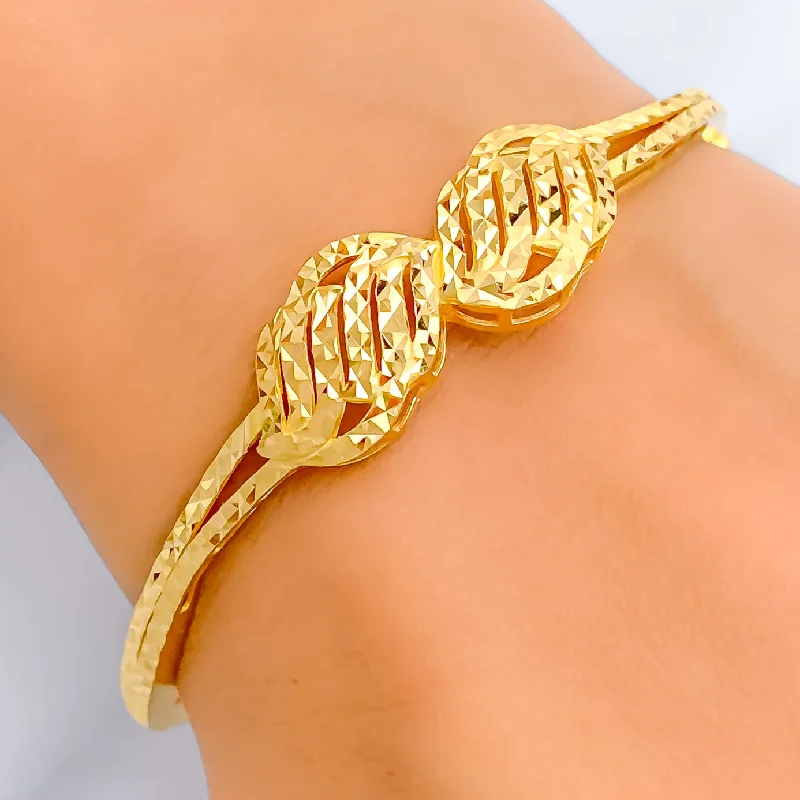 Women’s elegant bangle bracelets-Brilliant Lustrous 22k Gold Striped Bangle Bracelet