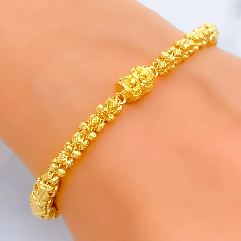 Women’s toggle bracelets-Eclectic Leaf Accented 22k Gold Bracelet