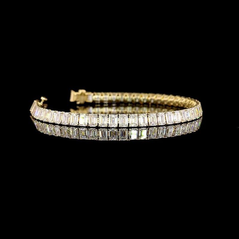 Women’s friendship bangles-14k Yellow Gold Lab Diamond Emerald Approx. 11.72 CTTW Tennis Bracelet 6.50" E VS