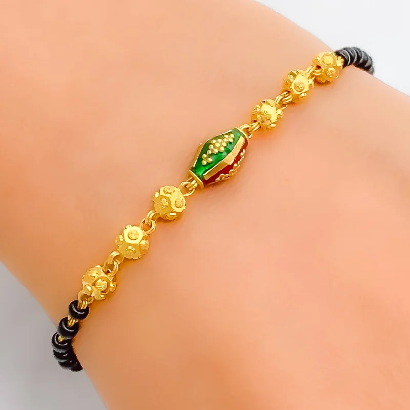 Women’s bangles with charms-Vibrant Charming 22k Gold Black Bead Bracelet