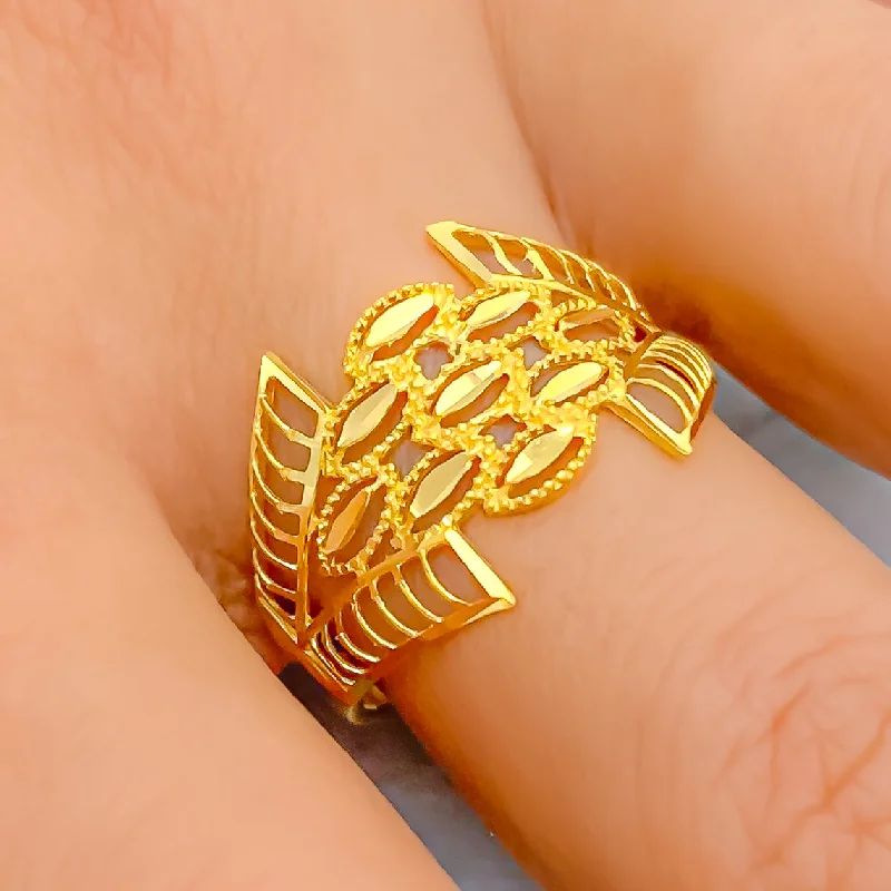 Women’s romantic rings-Intricate Unique 22k Gold Ring