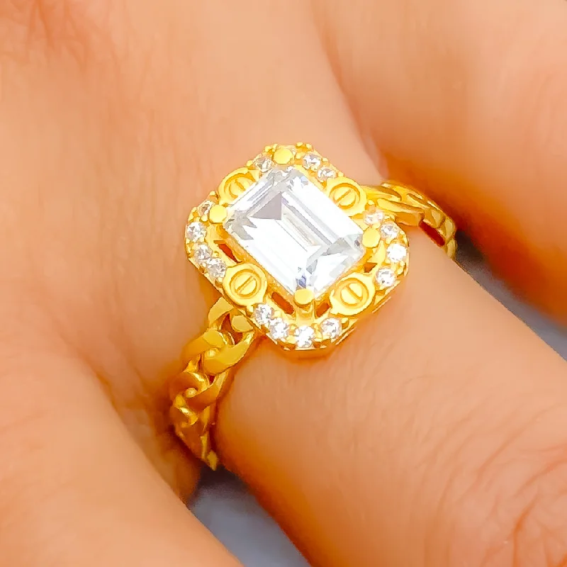 Women’s anniversary rings-Accented Shimmering 22k Gold CZ Ring w/ Solitaire Stone