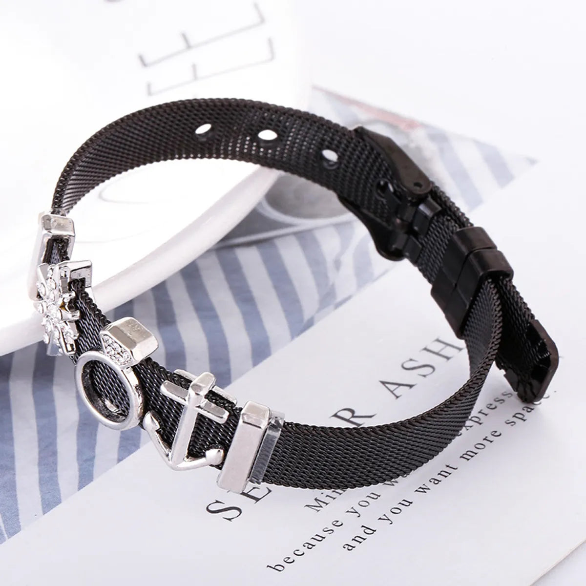 Women’s tennis bracelets-304 Stainless Steel Pu Leather Simple Style Classic Style Inlay Snowflake Rhinestones Bracelets