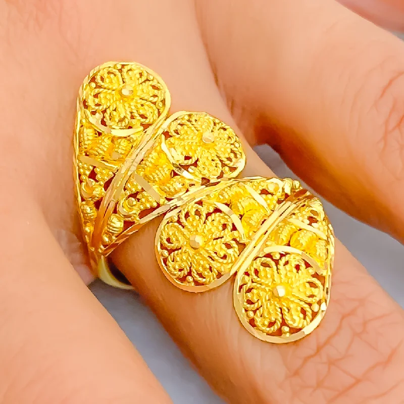 Women’s unique shaped rings-Intricate Opulent 22K Gold Ring