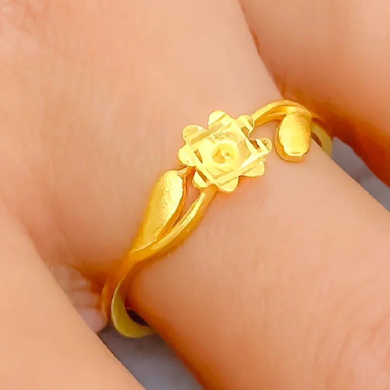 Women’s bohemian engagement rings-Delicate Flower 22k Gold Ring