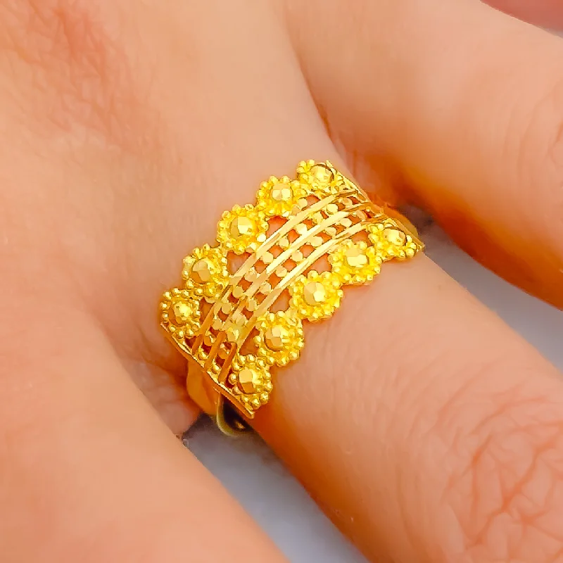 Women’s stackable engagement rings-Embellished Unique Dotted 22K Gold Ring