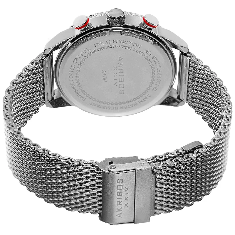 Women’s multi-colored bracelets-Akribos XXIV Men's Swiss Quartz Multifunction Dual Time Stainless Steel Mesh Silver-Tone Bracelet Wa