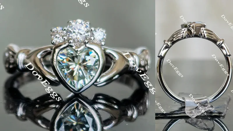 Women’s floral engagement rings-Doveggs peacock blue heart bezel setting moissanite engagement ring