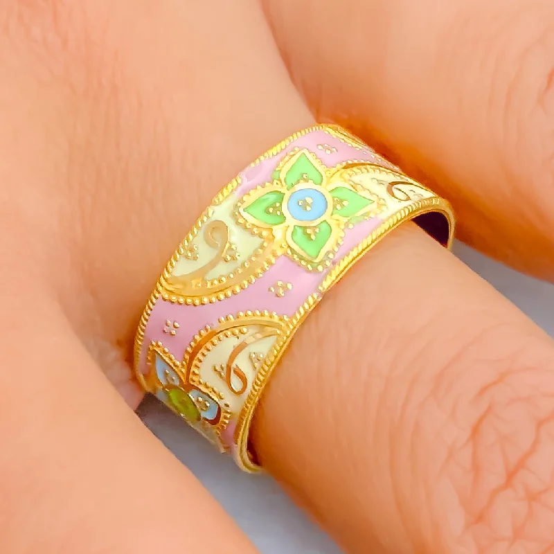 Women’s multi-stone rings-Chic Meenakari 22K Gold Ring